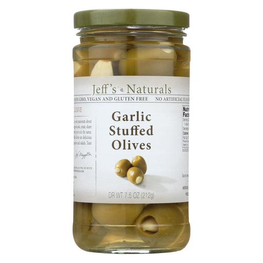 Jeff's Natural Jeff's Natural Garlic Stuffed Olives - Garlic Stuffed Olives - Case Of 6 - 7.5 Oz.