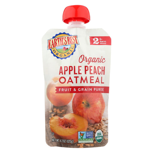 Earths Best Baby Food - Organic - Fruit And Grain Puree - Pouch - Age 6 Months Plus - Stage 2 - Apple Peach Oatmeal - 4.2 Oz - Case Of 12