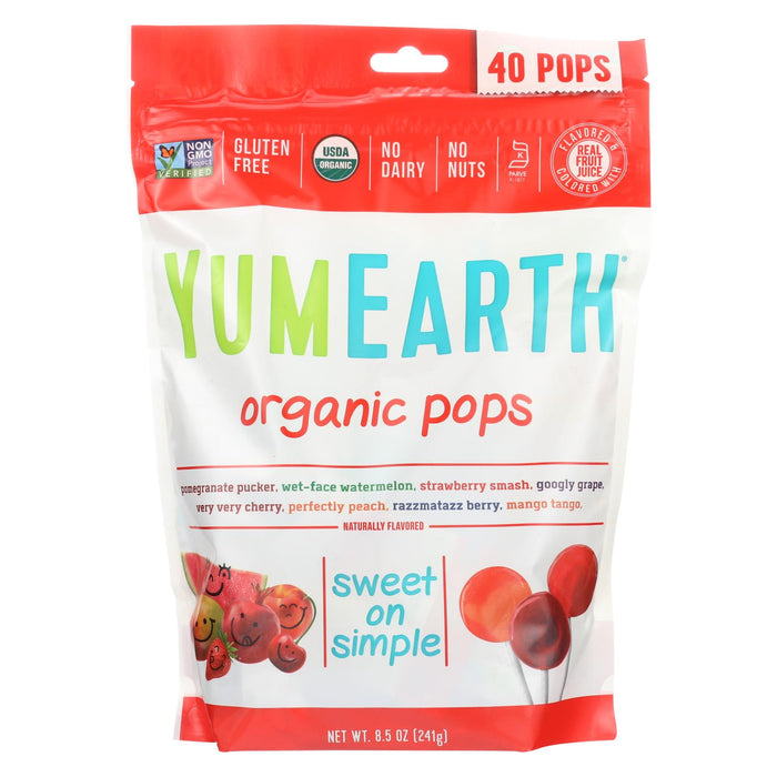 Yummy Earth Organics Lollipops - Organic Pops - 40 Plus - Assorted - 8.5 Oz - Case Of 12