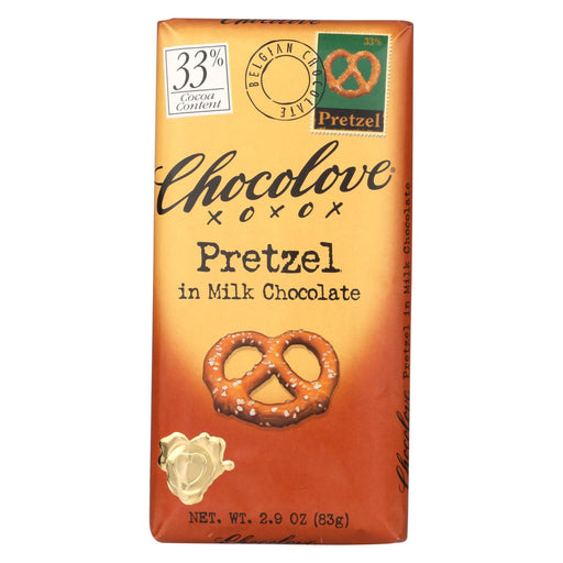Chocolove Xoxox Premium Chocolate Bar - Milk Chocolate - Pretzel - 2.9 Oz Bars - Case Of 12