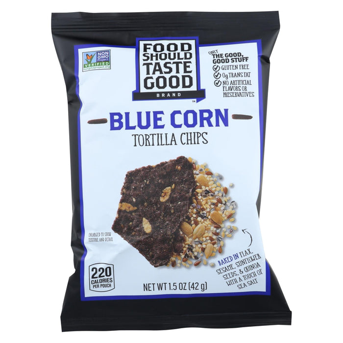 Food Should Taste Good Blue Corn Tortilla Chips - Blue Corn - Case Of 24 - 1.5 Oz.