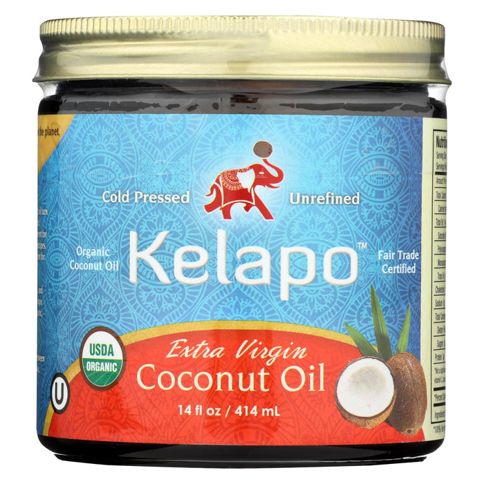 Kelapo Organic Extra Virgin Coconut Oil Amber Glass Jar - Case Of 6 - 14 Oz.