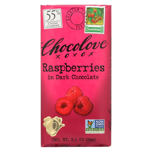 Chocolove Xoxox Premium Chocolate Bar - Dark Chocolate - Raspberries - 3.1 Oz Bars - Case Of 12