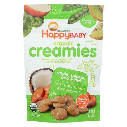 Happy Creamies Organic Snacks - Apple Spinach Pea Kiwi - Case Of 8 - 1 Oz