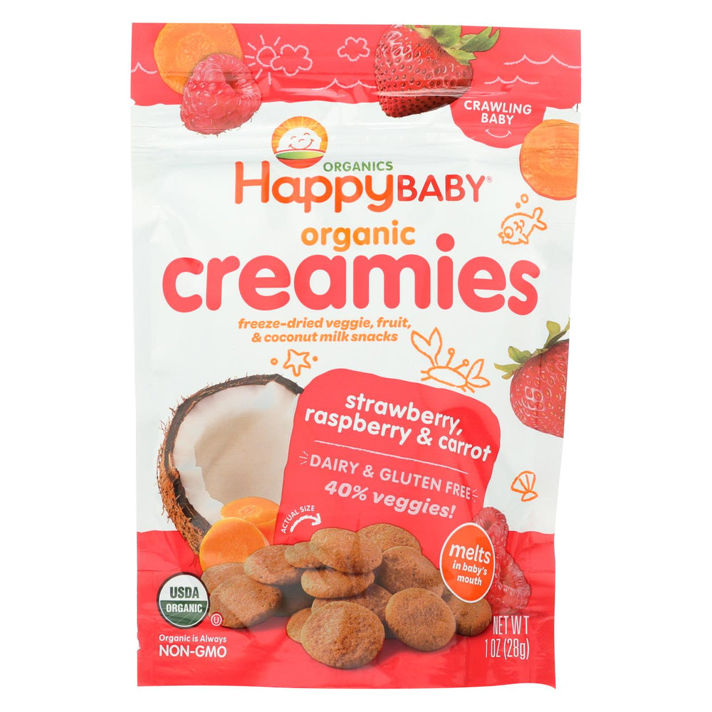 Happy Creamies Organic Snacks - Strawberry And Raspberry - Case Of 8 - 1 Oz