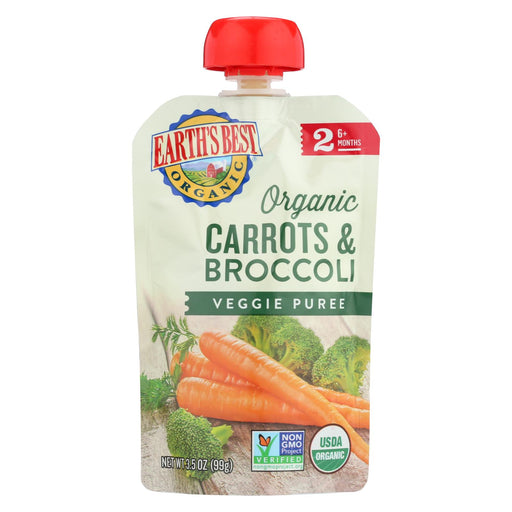 Earth's Best Organic Carrots And Broccoli Baby Food Puree - Stage 2 - Case Of 12 - 3.5 Oz.
