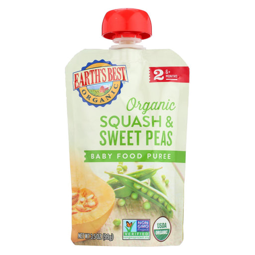 Earth's Best Organic Squash And Sweet Peas Baby Food Puree - Stage 2 - Case Of 12 - 3.5 Oz.
