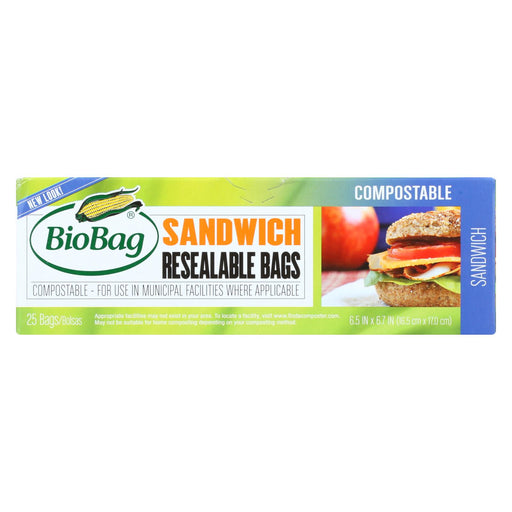 Biobag Resealable Sandwich Bags - Case Of 12 - 25 Count