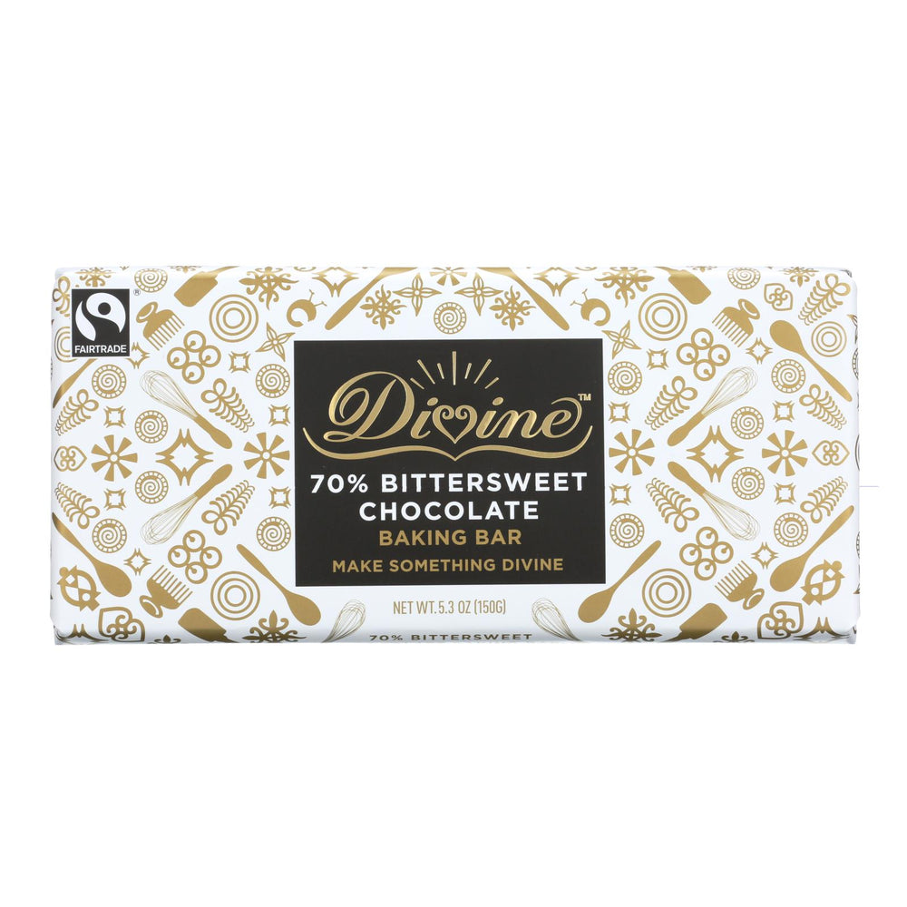 Divine Baking Bar - 70 Percent Bittersweet Chocolate - 5.3 Oz Bar - Case Of 12