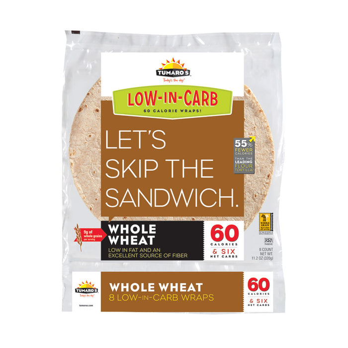 Tumaros Low-in-carb Wraps - Whole Wheat - 8" - 8 Ct - Case Of 6