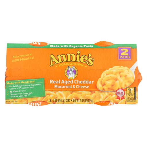 Annie's Homegrown Real Aged Cheddar Macaroni And Cheese Microcaps - Case Of 6 - 4.02 Oz.