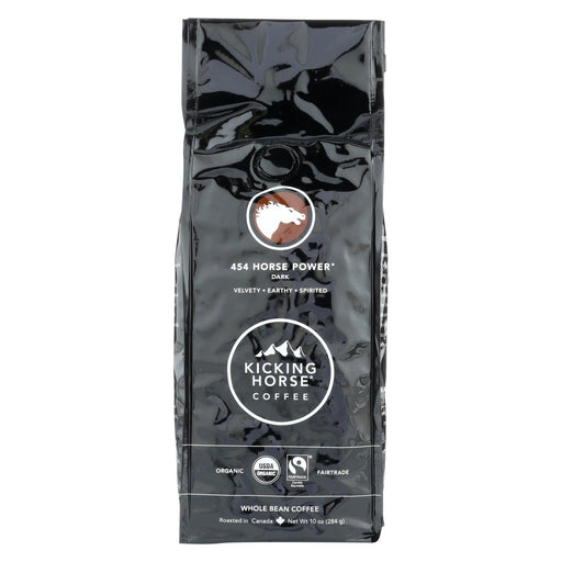 Kicking Horse Coffee - Organic - Whole Bean - 454 Horse Power - Dark Roast - 10 Oz - Case Of 6