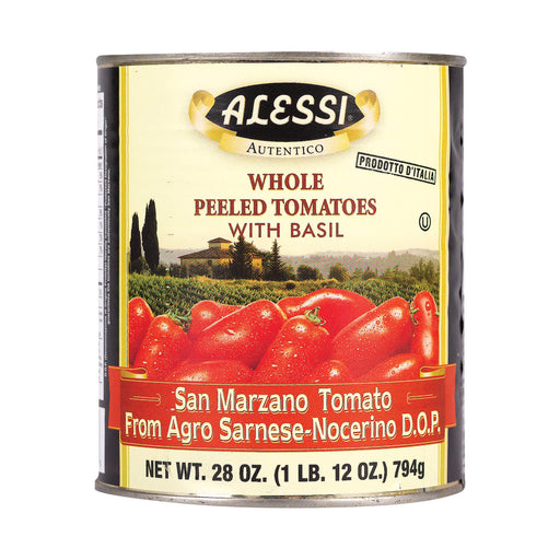 Alessi Whole Peeled Tomatoes - Basil - Case Of 12 - 28 Oz.