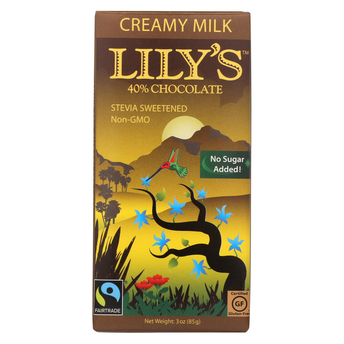 Lily's Sweets Chocolate Bar - Creamy Milk Chocolate - 40 Percent Cocoa - 3 Oz Bars - Case Of 12