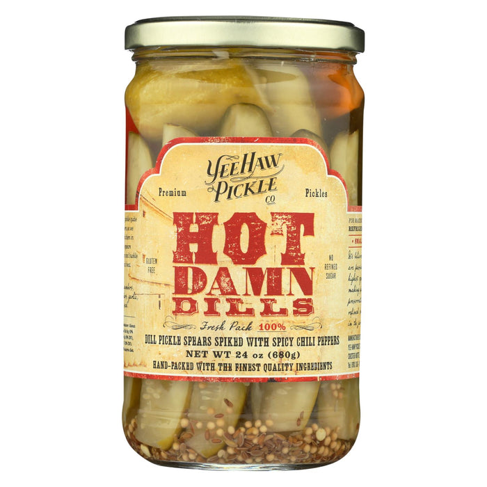 Yee-haw Pickle Dills Pickle - Hot Damn - Case Of 6 - 24 Oz.