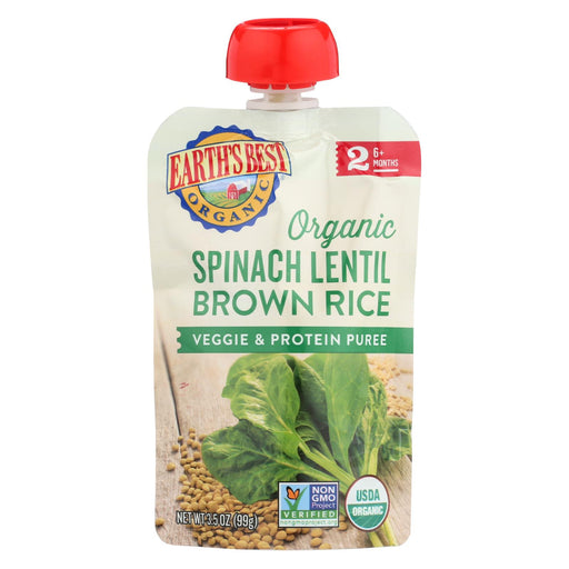 Earth's Best Organic Spinach Lentil Brown Rice Veggie And Protein Puree - Case Of 12 - 3.5 Oz.