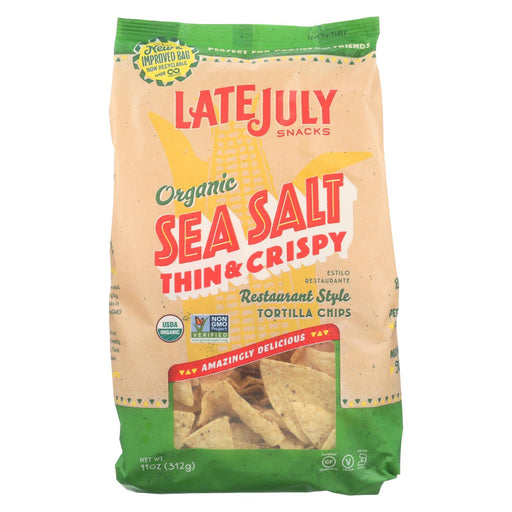Late July Snacks Organic Tortilla Chips - Thin And Crispy Sea Salt - Case Of 9 - 11 Oz.