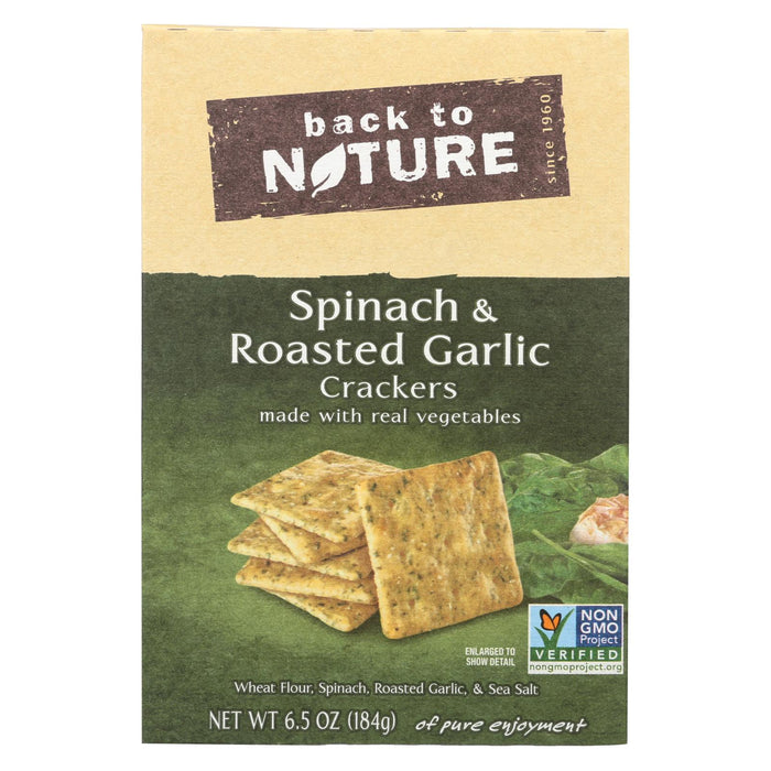 Back To Nature Spinach And Roasted Garlic Crackers - Spinach, Roasted Garlic And Sea Salt - Case Of 6 - 6.5 Oz.