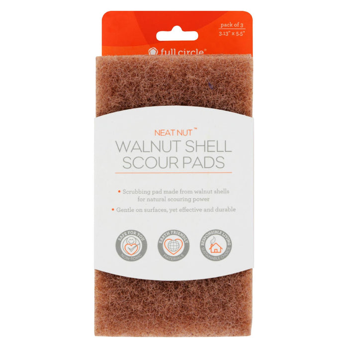 Full Circle Home Scour Pads - Neat Nut Walnut Shell - 3 Ct - Case Of 6