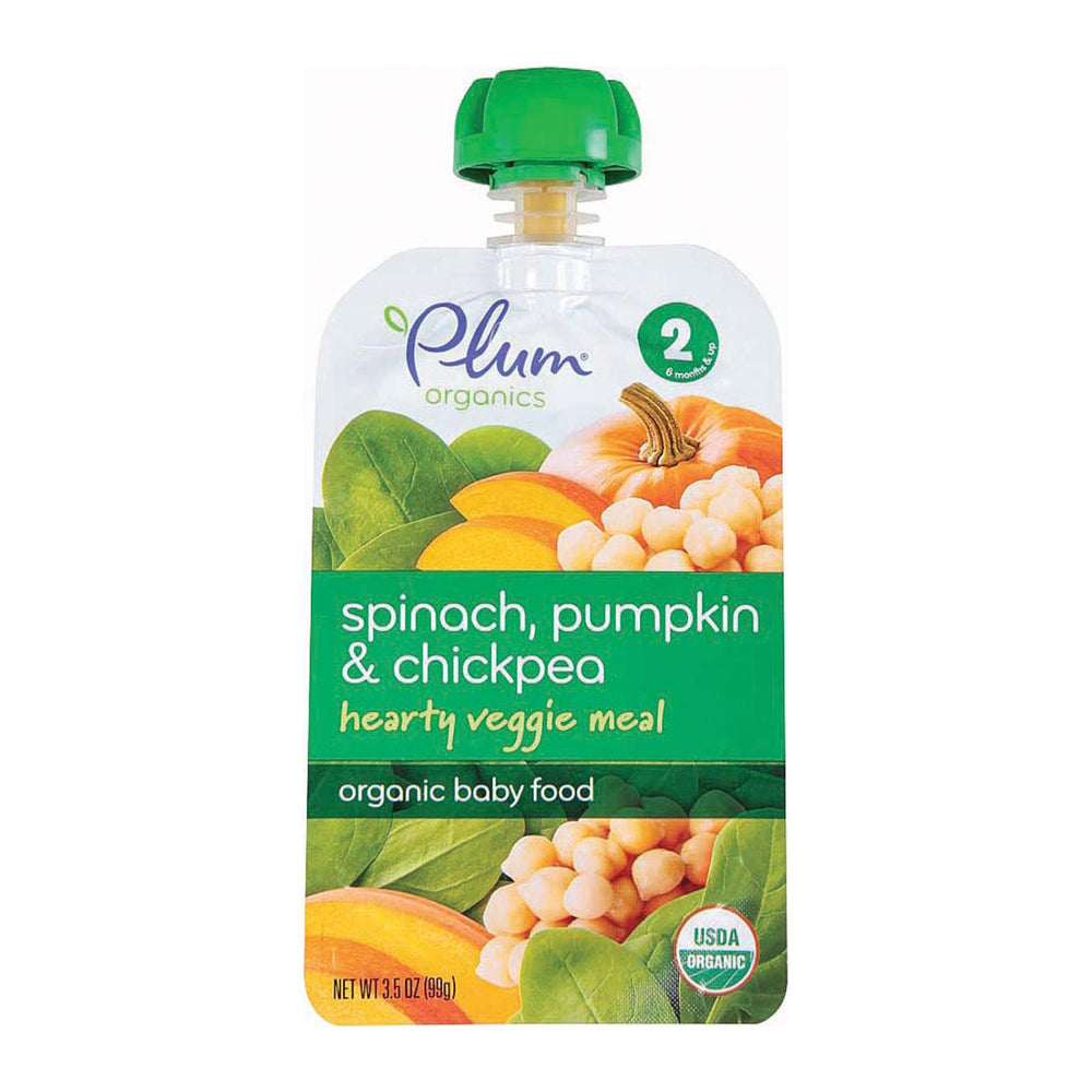 Plum Organics Second Blends Hearty Veggie Meal - Spinach, Pumpkin And Chickpea - Case Of 6 - 3.5 Oz.
