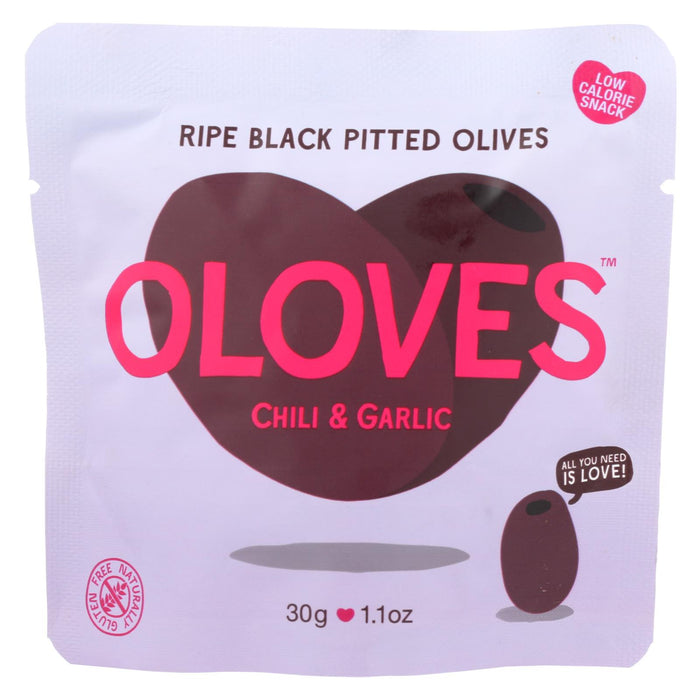 Oloves Green Pitted Olives - Chili And Garlic - Case Of 10 - 1.1 Oz.