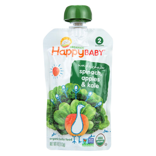 Happy Baby Organic Stage 2 Baby Food - Apple - Spinach & Kale Pouch - Case Of 16 - 3.5 Oz