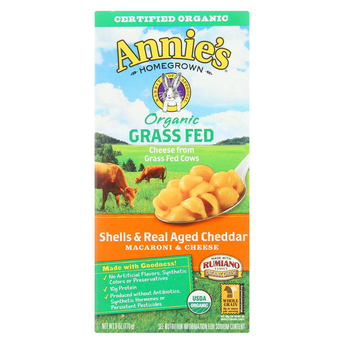 Annies Homegrown Macaroni And Cheese - Organic - Grass Fed - Shells And Real Aged Cheddar - 6 Oz - Case Of 12