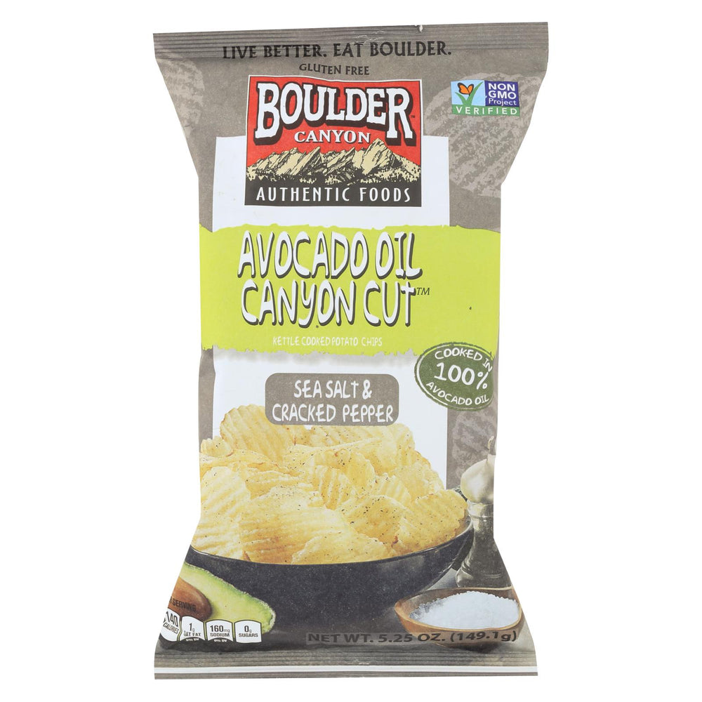 Boulder Canyon Natural Foods Avocado Oil Canyon Cut Potato Chips - Sea Salt And Cracked Pepper - Case Of 12 - 5.25 Oz.