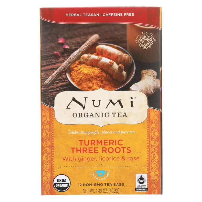 Numi Tea - Organic - Turmeric - Three Roots - 12 Bags - Case Of 6