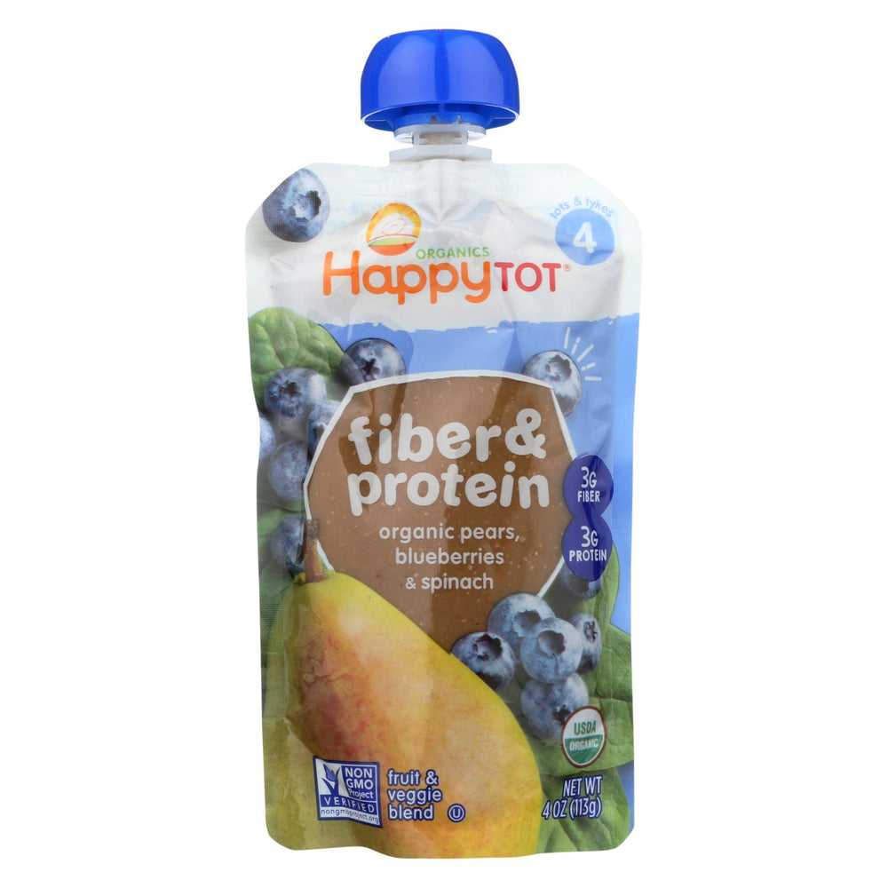 Happy Tot Toddler Food - Organic - Fiber And Protein - Stage 4 - Pear Blueberry And Spinach - 4 Oz - Case Of 16