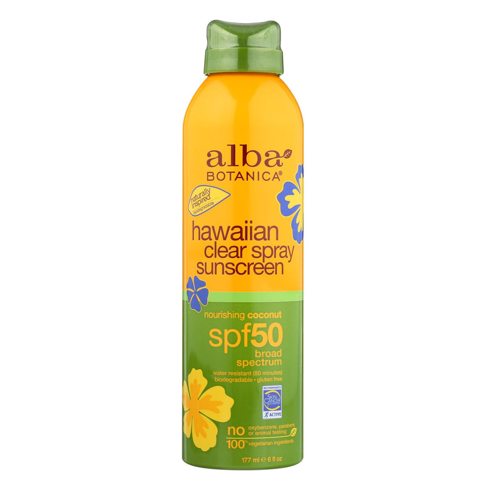 Alba Botanica Sunscreen - Hawaiian - Clear Spray Spf 50 - Nourishing Coconut - 6 Oz