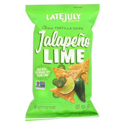 Late July Snacks Classic Tortilla Chips - Jalapeno Lime - Case Of 12 - 5.5 Oz.