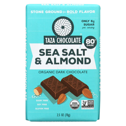 Taza Chocolate Stone Ground Organic Dark Chocolate Bar - Sea Salt And Almond - Case Of 10 - 2.5 Oz.