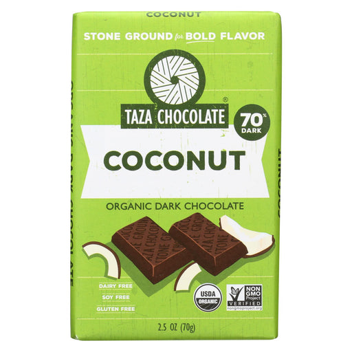 Taza Chocolate Stone Ground Organic Dark Chocolate Bar - Coco Besos Coconut - Case Of 10 - 2.5 Oz.