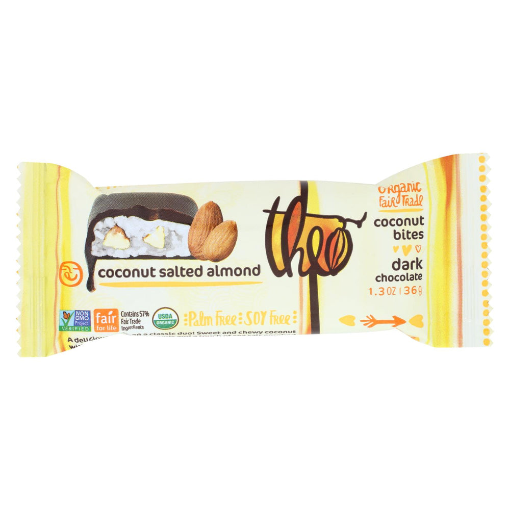 Theo Chocolate Coconut Bites - Dark Chocolate Coconut Salted Almond - Case Of 12 - 1.3 Oz.
