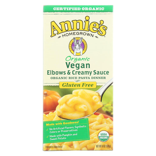 Annie's Homegrown Organic Gluten Free Vegan Elbows And Creamy Sauce Rice Pasta Dinner - Case Of 12 - 6 Oz.