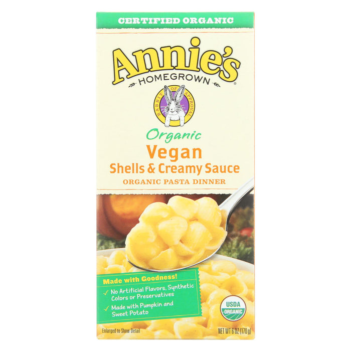 Annie's Homegrown Organic Vegan Shells And Creamy Sauce Pasta Dinner - Case Of 12 - 6 Oz.