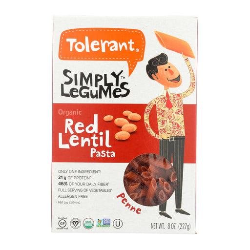 Tolerant Organic Pasta - Red Lentil, Penne - Case Of 6 - 8 Oz.