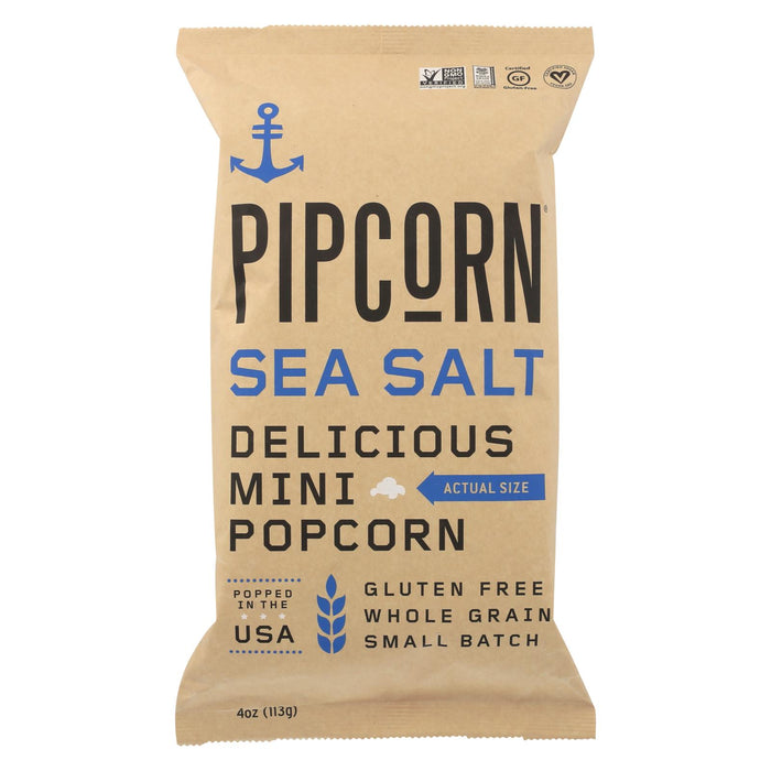 Pipcorn Mini Popcorn - Sea Salt - Case Of 12 - 4 Oz.