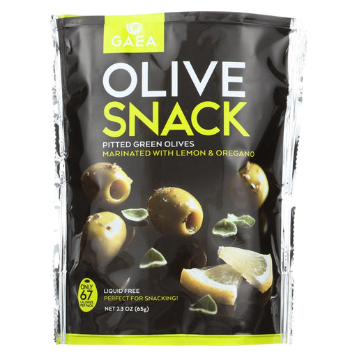 Gaea Olives - Green - Pitted - With Oregano And Lemon - Snack Pack - 2.3 Oz - Case Of 8