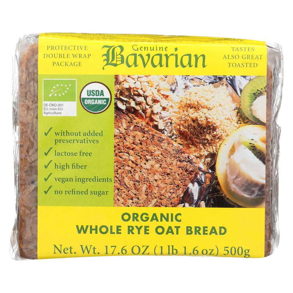 Genuine Bavarian Organic Bread - Whole Rye Oat - Case Of 6 - 17.6 Oz