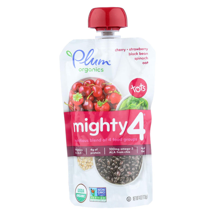 Plum Organics Mighty 4 Blends Tots - Cherry, Strawberry, Black Bean, Spinach And Oat - Case Of 6 - 4 Oz.