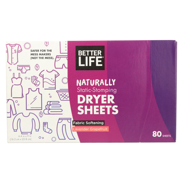 Better Life Dryer Sheets - Lavender & Grapefruit - Case Of 6 - 80 Count
