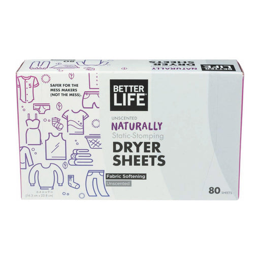 Better Life Dryer Sheets - Unscented - Case Of 6 - 80 Count