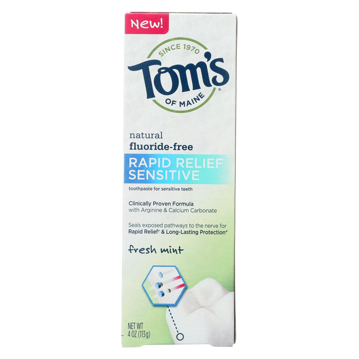 Tom's Of Maine Rapid Relief Sensitive Toothpaste - Fresh Mint, Fluoride-free - Case Of 6 - 4 Oz.