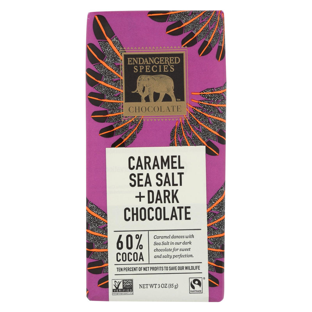 Endangered Species Chocolate Bar - Dark Chocolate - Caramel - Sea Salt - 3 Oz - Case Of 12