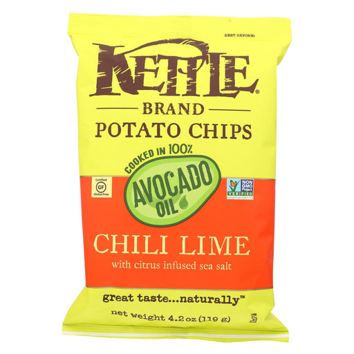 Kettle Brand Potato Chips - Chile Lime - Case Of 15 - 4.2 Oz.