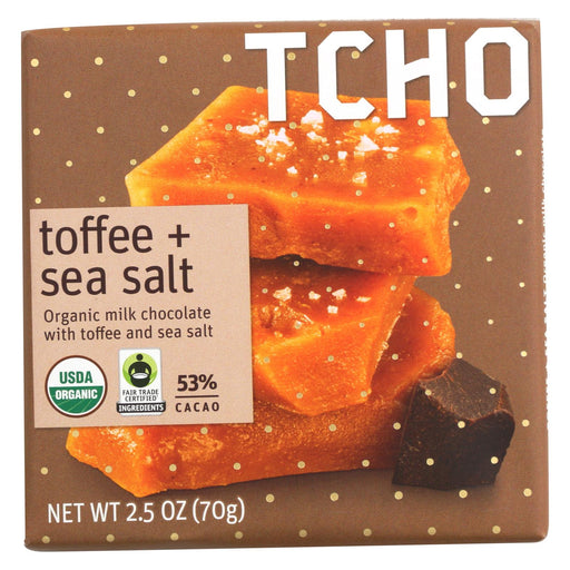 Tcho Chocolate Organic Milk Chocolate Bar - Toffee And Sea Salt - Case Of 12 - 2.5 Oz.