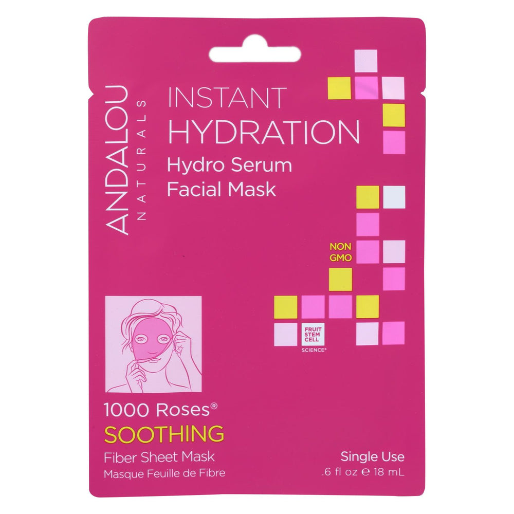 Andalou Naturals Instant Hydration Facial Mask - 1000 Roses Soothing - Case Of 6 - 0.6 Fl Oz