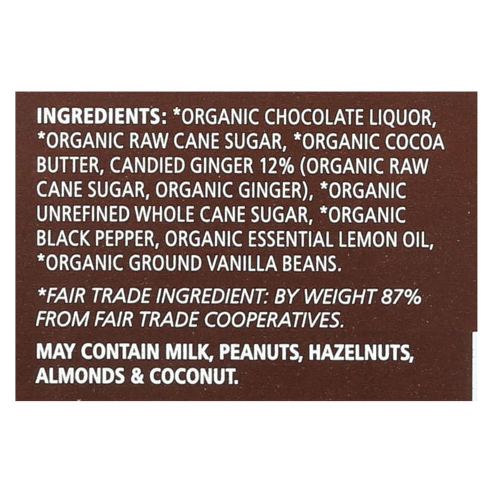Equal Exchange Organic Dark Chocolate Lemon Ginger With Black Pepper - Lemon Ginger - Case Of 12 - 2.8 Oz.